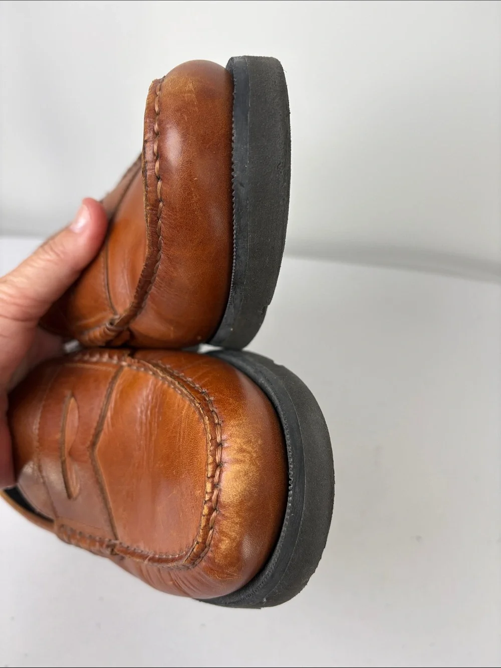 🥐 Rockport Tan Leather Penny Loafers with Black Soles